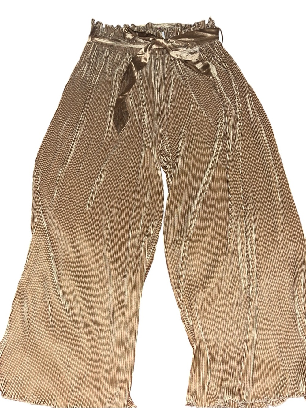 Shein size L Metallic Gold Pleated Wide-Leg Pants with Tie Waist